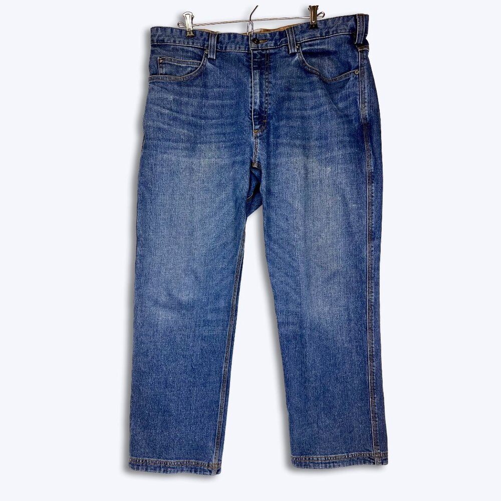 Duluth Trading Co Men 38x28 Flex Ballroom Relaxed Fit Stretch Jeans Blue Denim